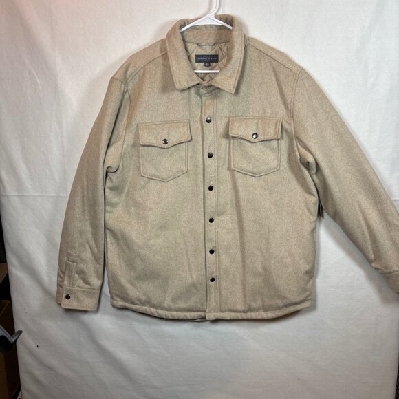 Bleeker & Broad Mens XL Beige Wool Blend Quilted Shirt Jacket - Picture 2 of 14